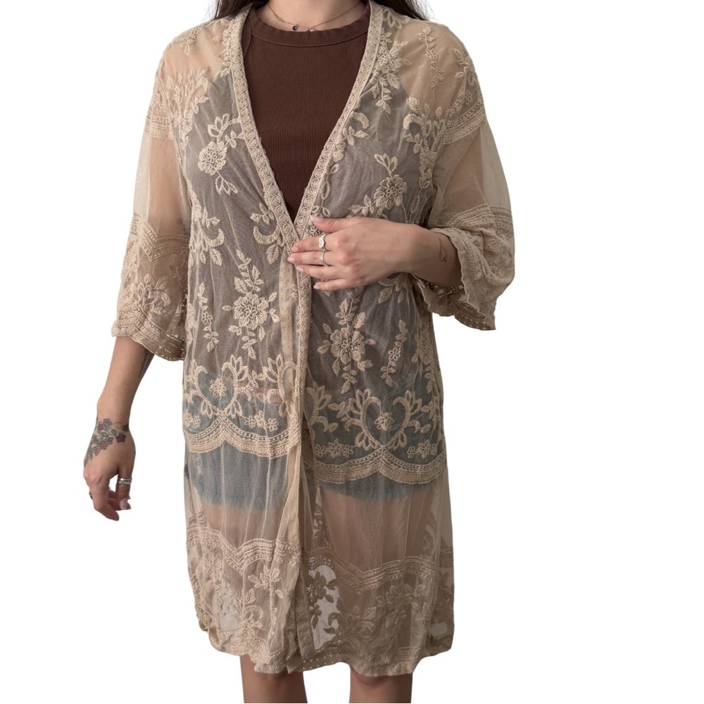 Miss Chievous Lace Mesh Cardigan in Cream
